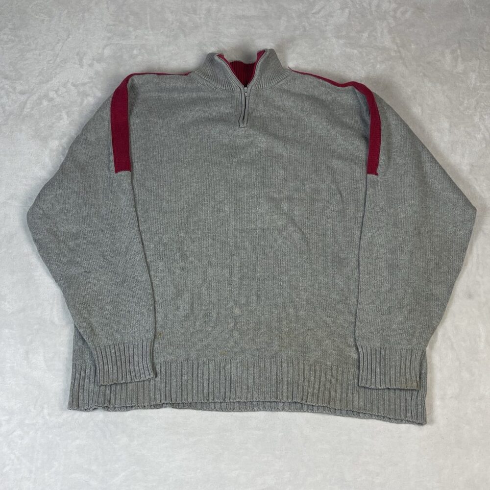 GAP Men's Gray Red Quarter Zip Pullover Sweater Size L Knit Casual